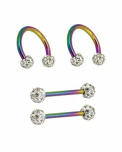 Best reviews of ✨ Multi-Pack CZ Oil Slick Nipple Barbells and Horseshoe Rings 2 Pair - 14 Gauge 🧨 -Playboy Shop 03844461 b