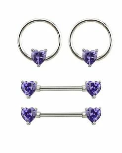 Discount 👍 Multi-Pack CZ Heart Captive Nipple Rings and Nipple Barbells 2 Pair - 14 Gauge ⭐ -Playboy Shop 03844479 a