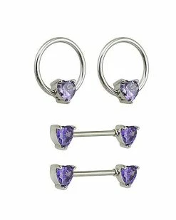 Discount 👍 Multi-Pack CZ Heart Captive Nipple Rings and Nipple Barbells 2 Pair - 14 Gauge ⭐ -Playboy Shop 03844479 b
