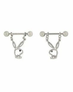 Best reviews of 😀 CZ Silvertone Playboy Bunny Dangle Nipple Barbells - 14 Gauge 😉
