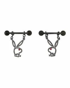 Top 10 😀 CZ Black Playboy Bunny Dangle Nipple Barbells - 14 Gauge 🧨