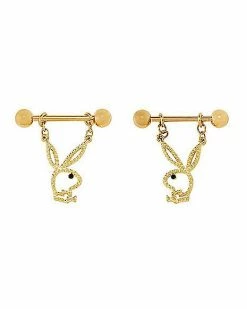 Brand new 🥰 CZ Goldplated Playboy Bunny Dangle Nipple Barbells - 14 Gauge ✨