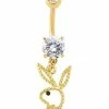 Budget 🧨 CZ Goldtone Playboy Bunny Dangle Belly Ring - 14 Gauge 👍 -Playboy Shop 03856598 a