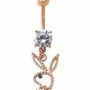New 👍 CZ Rose Goldplated Playboy Bunny Cut Out Dangle Belly Ring - 14 Gauge 🎁 -Playboy Shop 03856606 a