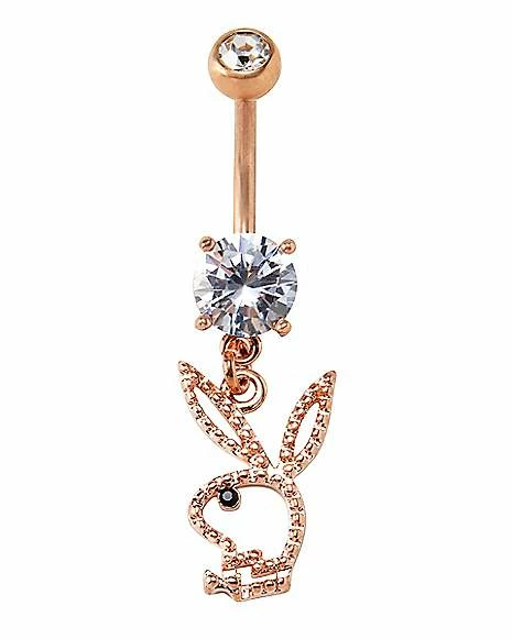 New π CZ Rose Goldplated Playboy Bunny Cut Out Dangle Belly Ring - 14 Gauge π 3 New π CZ Rose Goldplated Playboy Bunny Cut Out Dangle Belly Ring - 14 Gauge π