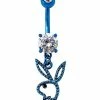 Flash Sale 🌟 CZ Blue Playboy Bunny Cut Out Dangle Belly Ring - 14 Gauge ❤️ -Playboy Shop 03856622 a