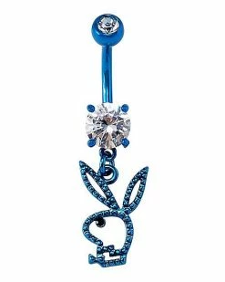 Flash Sale 🌟 CZ Blue Playboy Bunny Cut Out Dangle Belly Ring - 14 Gauge ❤️