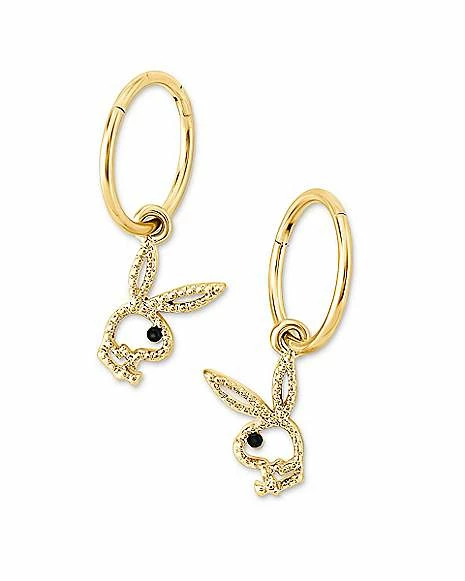 Coupon 👏 CZ Goldtone Playboy Cutout Hoop Dangle Earrings - 18 Gauge 🧨 3 Coupon 👏 CZ Goldtone Playboy Cutout Hoop Dangle Earrings - 18 Gauge 🧨