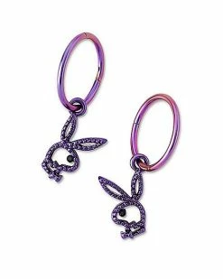 Cheapest 😉 Purple Playboy Bunny Cutout Dangle Earrings - 14 Gauge 😉