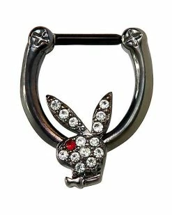 Promo ✔️ CZ Black Playboy Clicker Septum Ring - 16 Gauge ✨