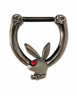 Budget ⭐ Black Playboy Bunny Clicker Septum Ring - 16 Gauge 🧨