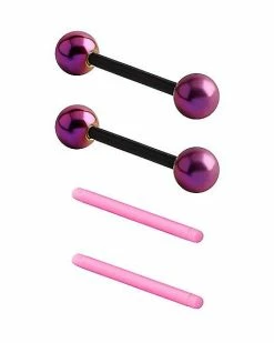 Coupon 💯 Pink and Black Nipple Barbells with Extra Pins - 14 Gauge 🛒
