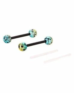 New 😀 Teal Moon Bioflex Nipple Barbells with Extra Barbells - 14 Gauge ✔️