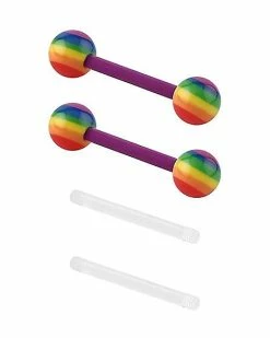Best Pirce 👏 Bioflex Rainbow Nipple Barbells with Extra Pins - 14 Gauge 🔥
