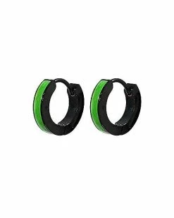 Brand new 🌟 Glow in the Dark Green and Black Huggie Hoop Earrings - 18 Gauge 🌟