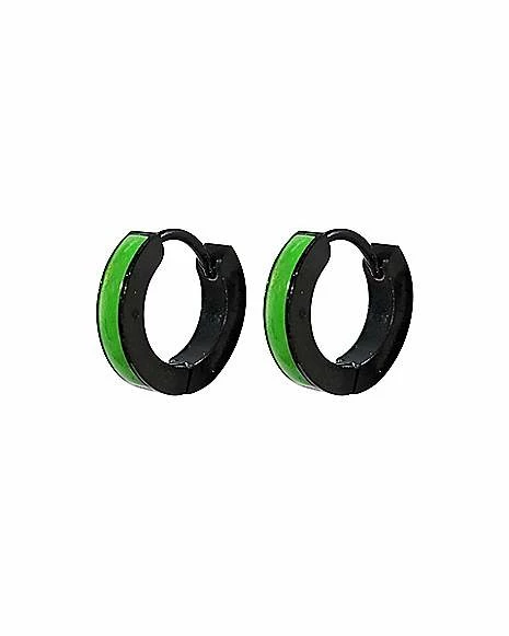 Brand new π Glow in the Dark Green and Black Huggie Hoop Earrings - 18 Gauge π 3 Brand new π Glow in the Dark Green and Black Huggie Hoop Earrings - 18 Gauge π