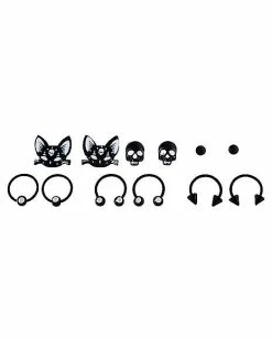 Buy 😀 Multi-Pack CZ Skull and Cat Studs Horseshoe Rings and Captive Rings 6 Pair - 18 Gauge ❤️