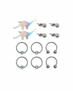 Brand new 🥰 Multi-Pack CZ Dino Studs Horseshoe Rings and Captive Rings 6 Pair - 18 Gauge 🎁
