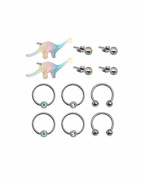 Brand new π₯° Multi-Pack CZ Dino Studs Horseshoe Rings and Captive Rings 6 Pair - 18 Gauge π 3 Brand new π₯° Multi-Pack CZ Dino Studs Horseshoe Rings and Captive Rings 6 Pair - 18 Gauge π
