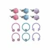 Buy 🎁 Mutli-Pack Pink Blue and Purple Dice Stud Earrings Captive and Horseshoe Rings 12 Pack - 18 Gauge 🌟 -Playboy Shop 03868627