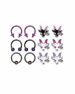 Cheap 🎁 Multi Pack Demon Goat Captive Horseshoe and Stud Earrings 6 Pack - 18 Gauge 😍