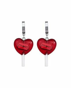 Deals 🤩 Razor Heart Lollipop Huggie Dangle Earrings - 18 Gauge ✨ -Playboy Shop 03868668 b