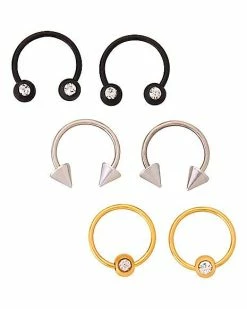 Best deal 🎉 Multi-Pack CZ Throwing Star Stud Earrings Horseshoe Rings and Captive Bead Rings 6 Pair - 18 Gauge ⌛ -Playboy Shop 03868676 c