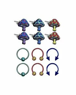 Outlet 🥰 Multi-Pack CZ Captive Horseshoe Rings and Mushroom Stud Earrings 6 Pair - 18 Gauge 🔥