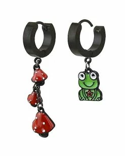 Cheap 😀 Mushroom and Frog Dangle Huggie Hoop Earrings - 18 Gauge 😍 -Playboy Shop 03869567 b