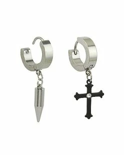 Buy 👍 Cross and Spike Dangle Huggie Hoop Earrings - 18 Gauge 🤩 -Playboy Shop 03869583 b