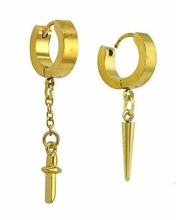Best Pirce ⭐ Cross and Sword Dangle Huggie Hoop Earrings - 18 Gauge ✔️ -Playboy Shop 03869591 b