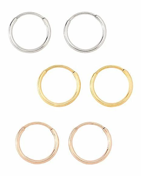 Promo π Multi-Pack Gold Silver Rose Goldtone Endless Hoop Earrings 6 Pack - 20 Gauge π 3 Promo π Multi-Pack Gold Silver Rose Goldtone Endless Hoop Earrings 6 Pack - 20 Gauge π