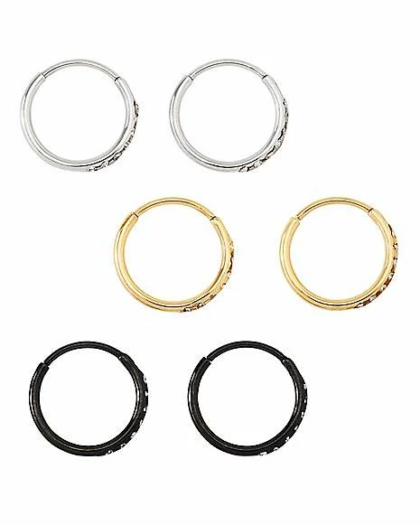 Best Pirce ⭐ Multi-Pack CZ Black Silver Goldtone Hoop Earrings 6 Pack - 20 Gauge ✨ 3 Best Pirce ⭐ Multi-Pack CZ Black Silver Goldtone Hoop Earrings 6 Pack - 20 Gauge ✨