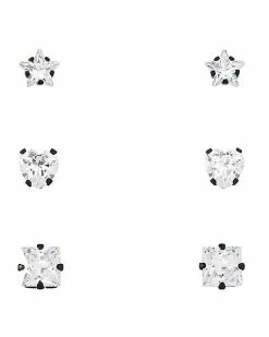 Buy 😍 Multi-Pack CZ Star Heart and Square Stud Earrings 3 Pair - 20 Gauge ⭐