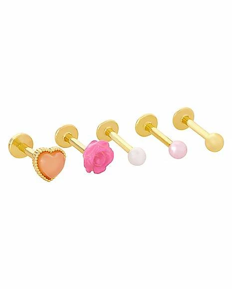 Brand new 𧨠Multi-Pack Heart and Rose Labret Lip Rings 5 Pack - 16 Gauge π₯ 4 Brand new 𧨠Multi-Pack Heart and Rose Labret Lip Rings 5 Pack - 16 Gauge π₯ - Image 2