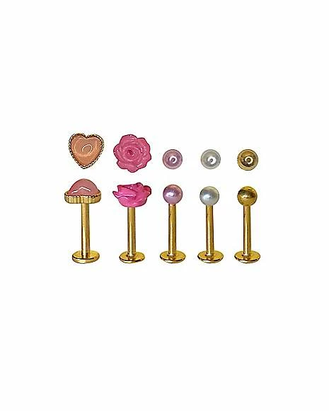 Brand new 𧨠Multi-Pack Heart and Rose Labret Lip Rings 5 Pack - 16 Gauge π₯ 3 Brand new 𧨠Multi-Pack Heart and Rose Labret Lip Rings 5 Pack - 16 Gauge π₯