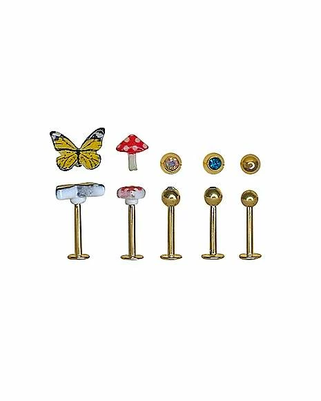 Promo 😉 Multi Pack Butterfly Mushroom Labrets 5 Pack - 16 Gauge ❤️ 3 Promo 😉 Multi Pack Butterfly Mushroom Labrets 5 Pack - 16 Gauge ❤️