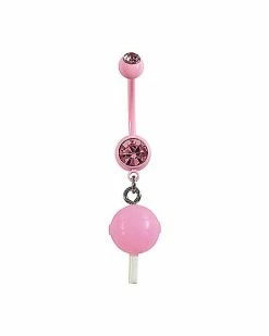 Best Sale 💯 Pink CZ Lollipop Dangle Belly Ring - 14 Gauge ❤️