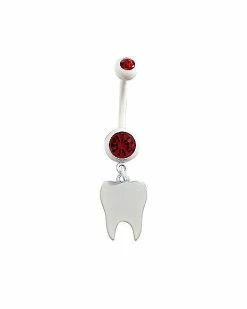 Flash Sale 🎁 Red CZ Tooth Dangle Belly Ring - 14 Gauge 🥰