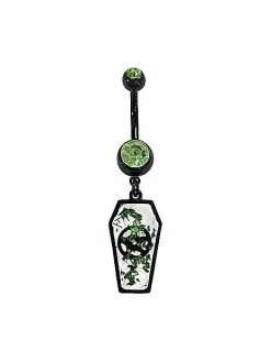 Cheap 🛒 Green CZ Coffin Dangle Belly Ring - 14 Gauge 👍