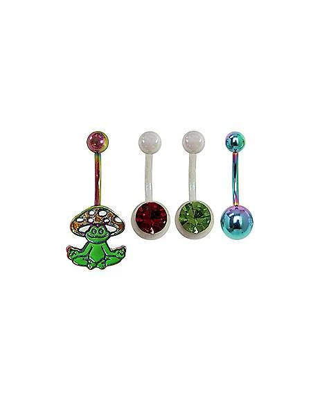 Flash Sale ✨ Multi-Pack CZ Frog and Mushroom Belly Rings 4 Pack - 14 Gauge ⌛ 3 Flash Sale ✨ Multi-Pack CZ Frog and Mushroom Belly Rings 4 Pack - 14 Gauge ⌛