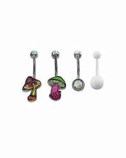 Promo 🌟 Multi-Pack Mushroom Belly Rings 4 Pack - 14 Gauge ❤️