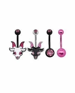Outlet ❤️ Multi-Pack CZ Goat Belly Rings 4 Pack - 14 Gauge 👍