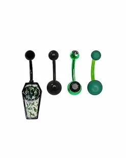 Cheapest π Multi-Pack Pentagram Coffin and Green Belly Rings 4 Pack - 14 Gauge π