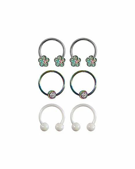 Budget π Multi-Pack CZ Flower Horseshoe Rings and Captive Rings 3 Pair - 16 Gauge π 3 Budget π Multi-Pack CZ Flower Horseshoe Rings and Captive Rings 3 Pair - 16 Gauge π
