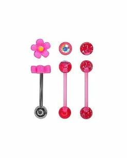 Hot Sale ✨ Multi-Pack CZ Pink Flower Barbells 3 Pack - 14 Gauge 🧨