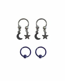 Deals ⌛ Multi-Pack Moon and Star Horseshoe and Captive Rings 4 Pack - 16 Gauge ✨