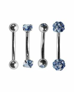Outlet 😉 Multi-Pack Blue CZ Pave Curved Barbells 4 Pack - 16 Gauge 🥰