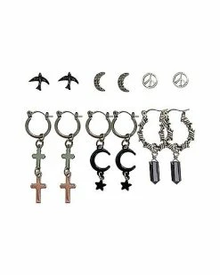 Top 10 🥰 Multi-Pack Crystal Moon Cross Hoop Dangle and Stud Earrings - 6 Pair 🔥