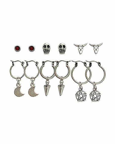 New π Multi Pack Moon Pentagram Skull Hoop Dangle and Stud Earrings - 6 Pack π 3 New π Multi Pack Moon Pentagram Skull Hoop Dangle and Stud Earrings - 6 Pack π